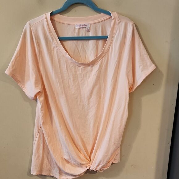 Fresh Produce Pinkblush Orange Short Sleeve Tie Front Tee 1X EUC - Picture 1 of 4